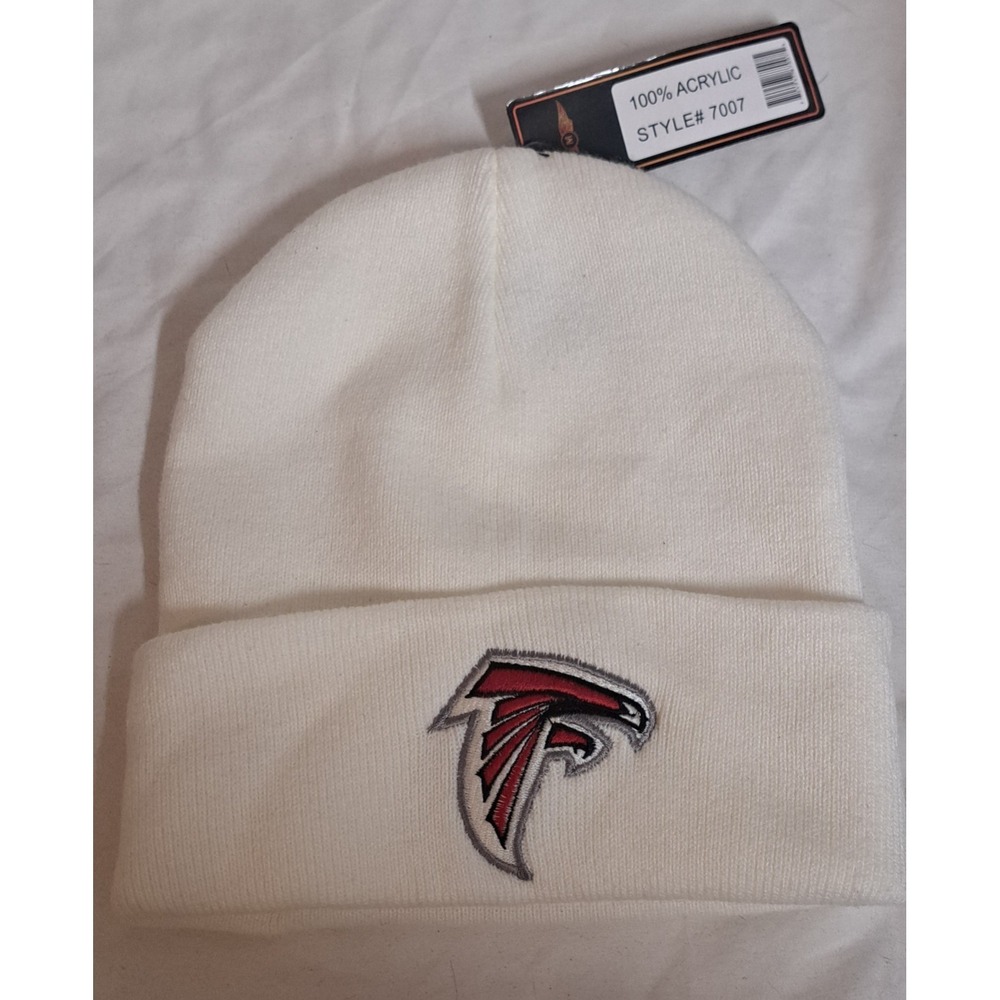 Atlanta Falcons Beanie White Knit Hat NFL Logo Winter Cap NWT Acrylic